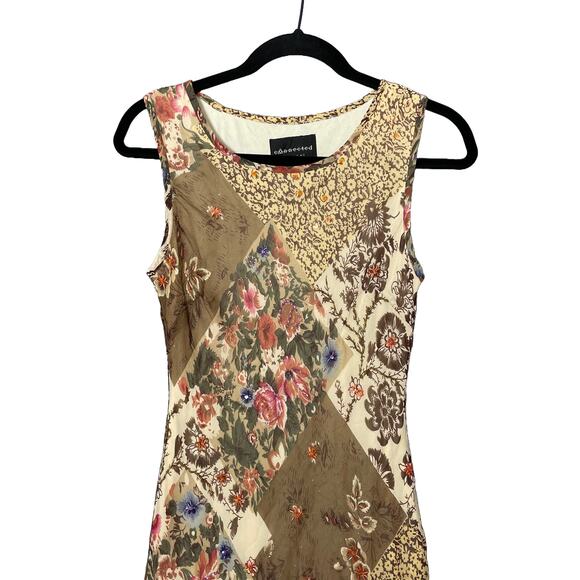 Connected Apparel Y2K Style Beaded Floral Patchwork Midi Dress Size Small Boho - Picture 3 of 6